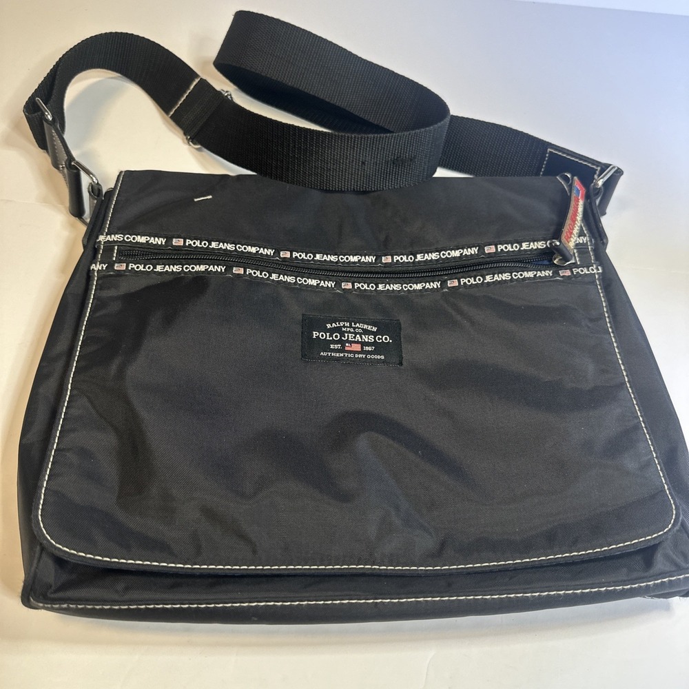Ralph Lauren Polo Jeans Co Cross Body Purse Black Messenger Bag Nylon